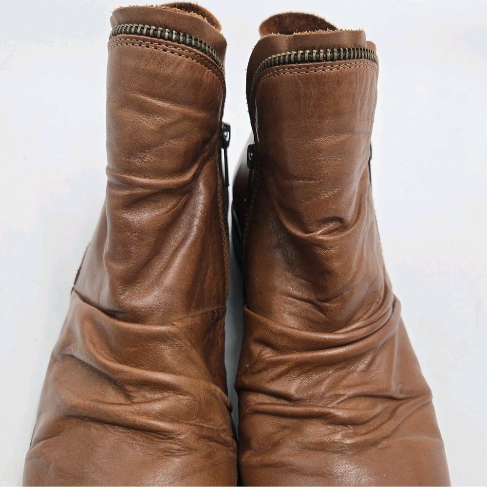 Miz Mooz Luna Ankle Boots Women's Size 10 Brown Leather Rouched Zip Side - Picture 6 of 13